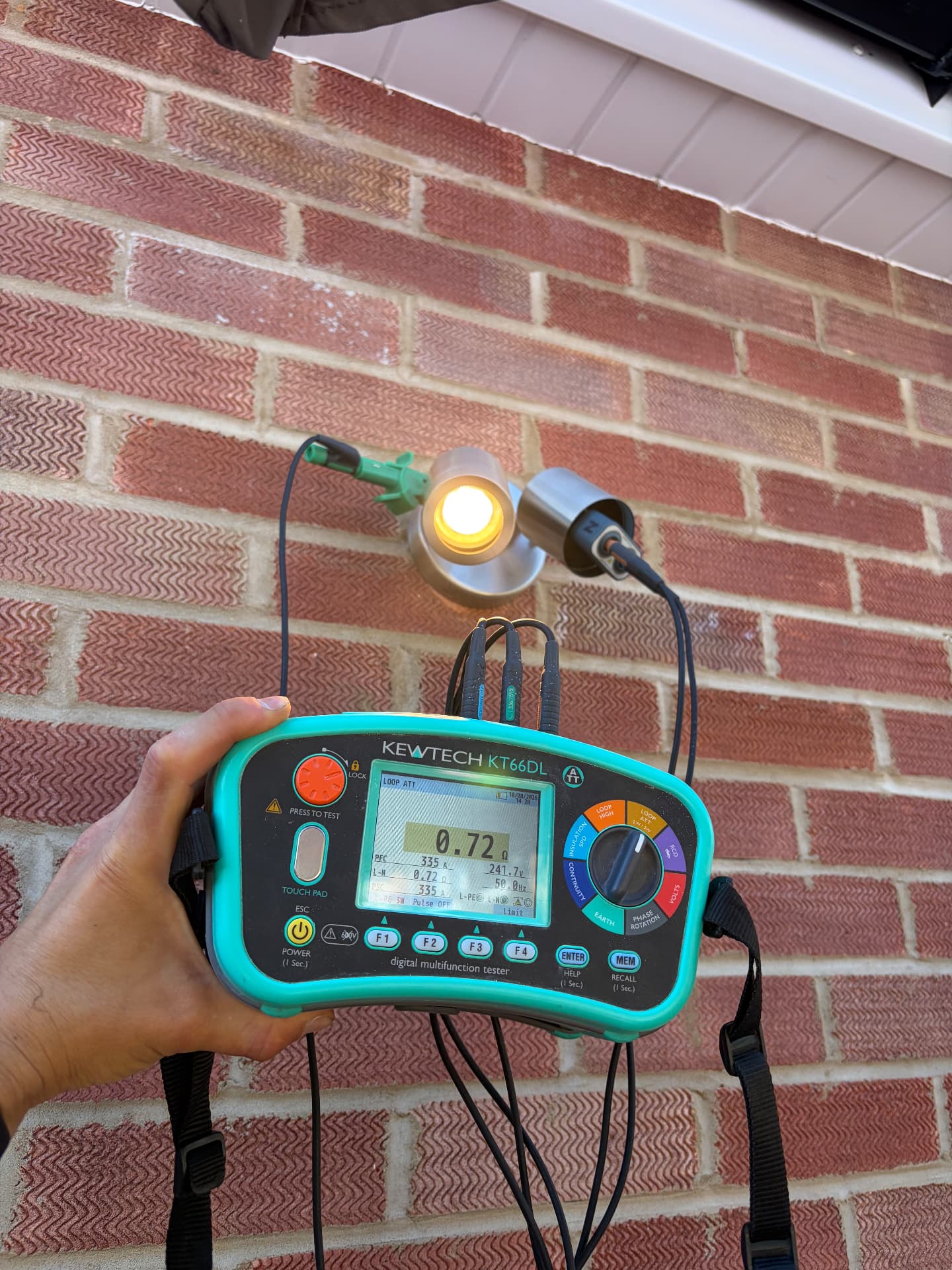 External wall uplight tested with a multifunction tester after installation