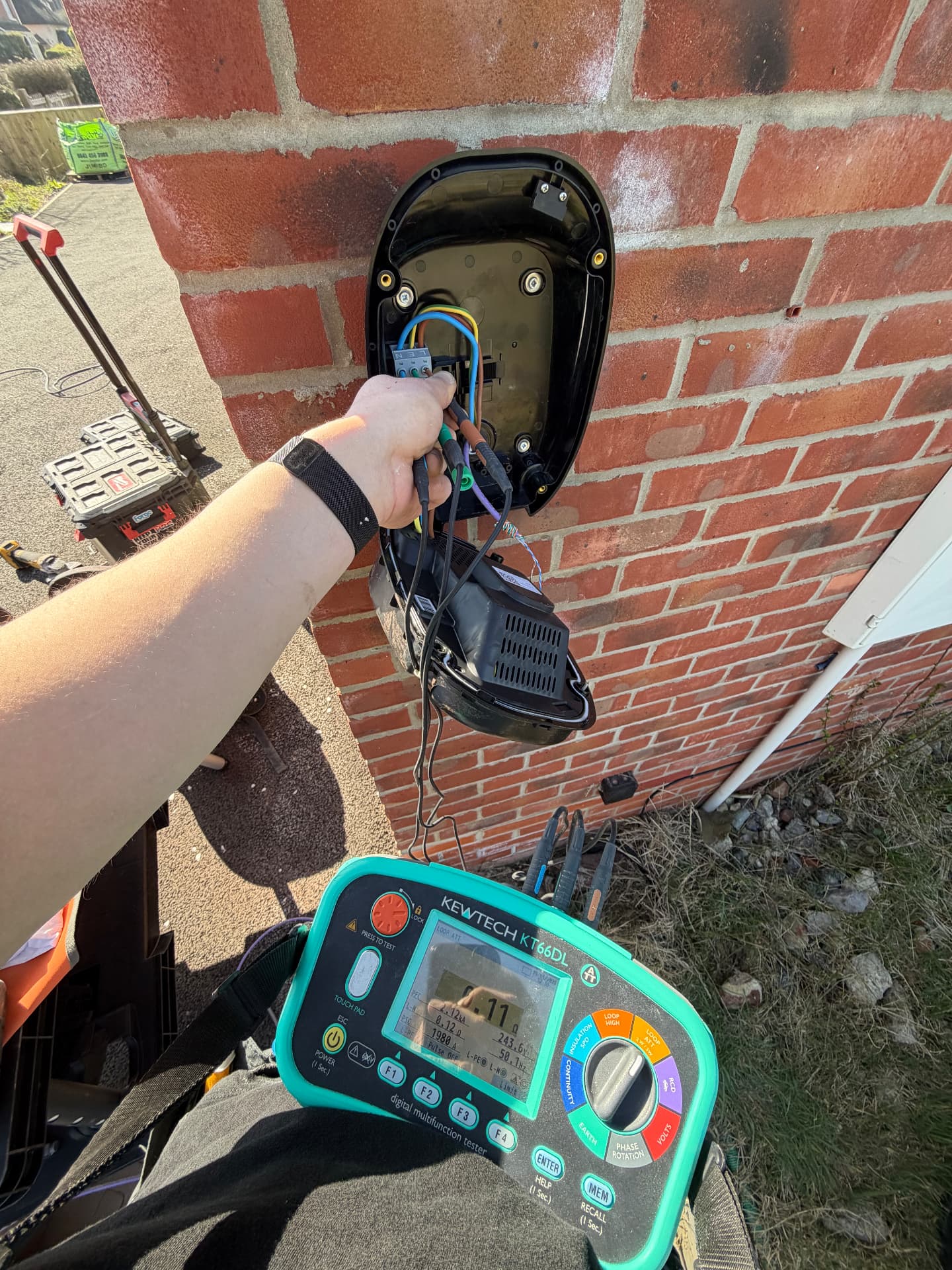 EV charge point being tested with a Kewtech multifunction tester